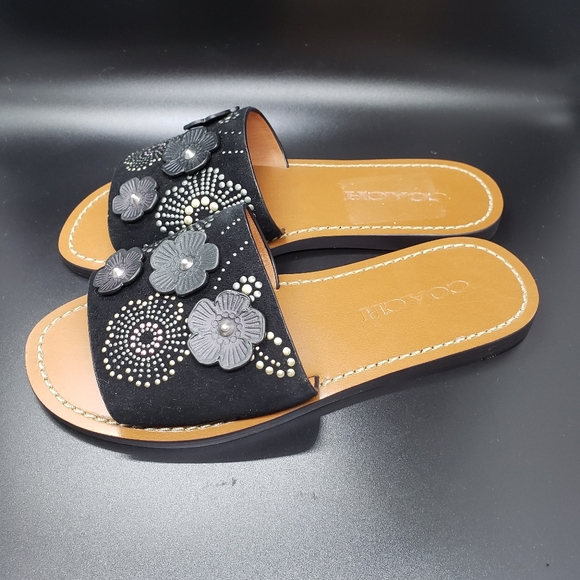 Coach size 5 black Rivet Tea Rose slide sandal - Picture 4 of 10